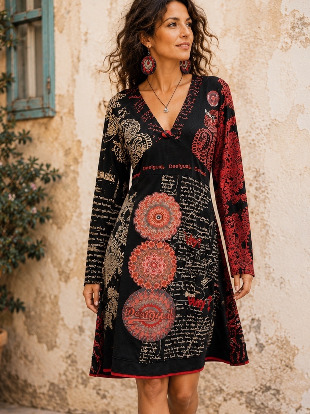 Desigual Vest Ston Wearable Art Dress M L Boho Mandala Patchwork